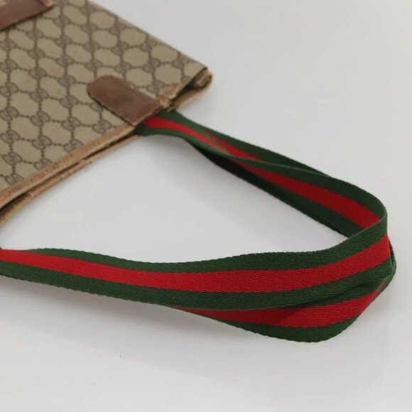 GUCCI GG Supreme Web Sherry Line Tote Bag PVC Beige Green Red Auth 117760 - Picture 8 of 16